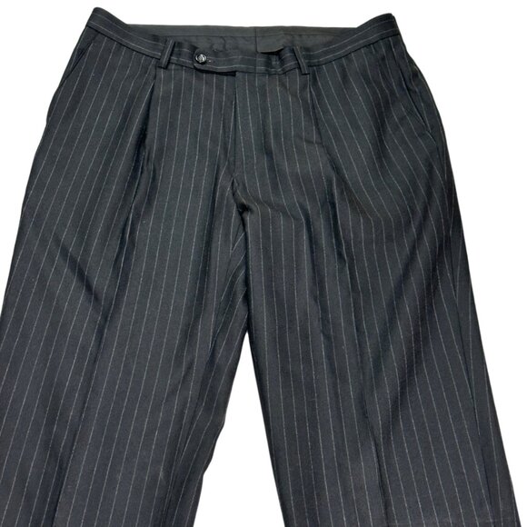 Mens Trousers England Tasmanian Wool Cashmere Black Pinstripe Pants Work - Picture 3 of 16